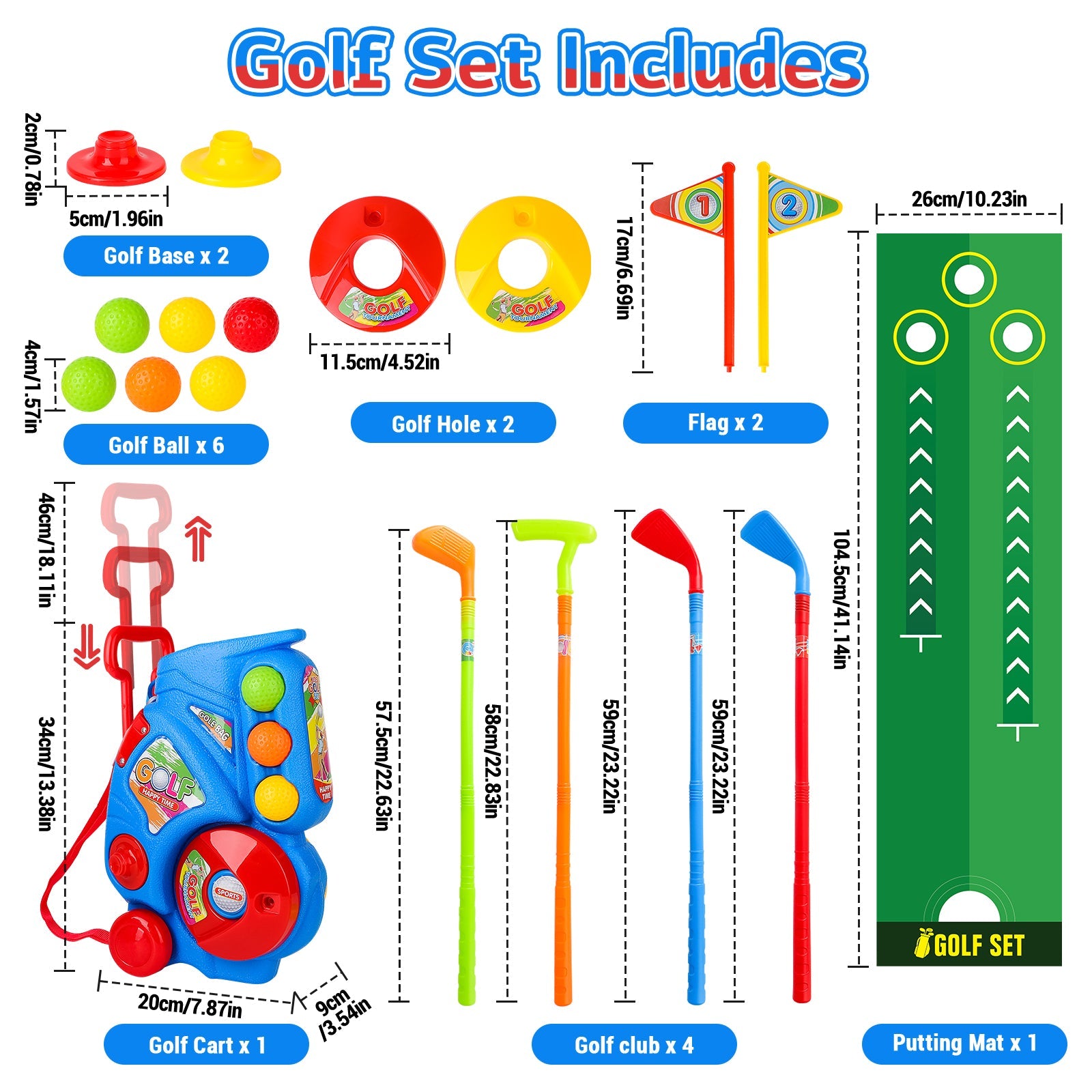 Golf Clubs Toy Set Outdoor Indoor Sports Garden Play Game Toy for Toddlers 3 4 5 Years Old