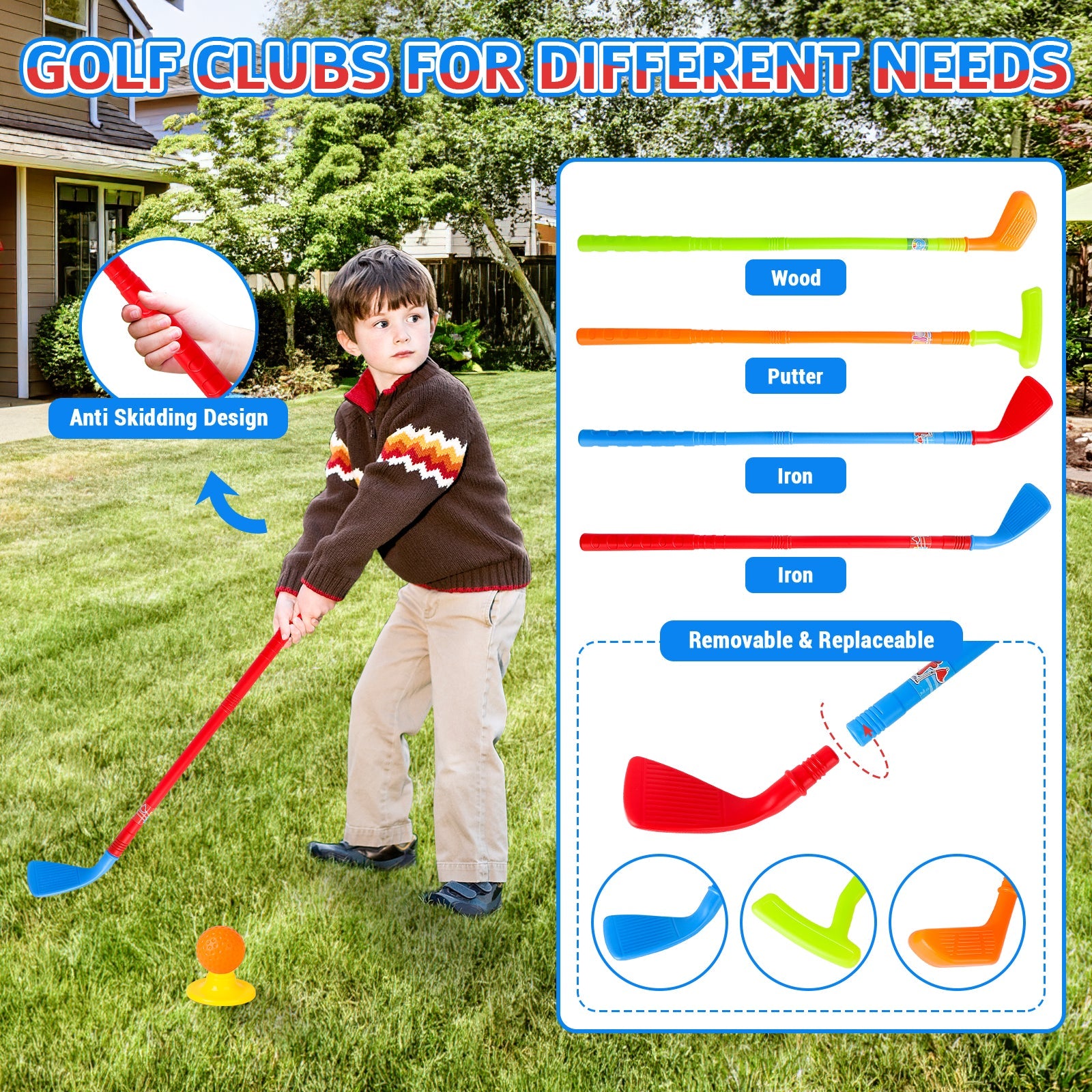 Golf Clubs Toy Set Outdoor Indoor Sports Garden Play Game Toy for Toddlers 3 4 5 Years Old