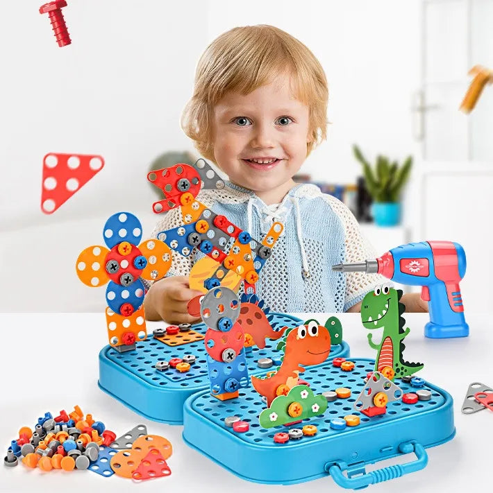 Fidtoy Unicorn Construction Building Set with Electric Screwdriver – 228 PCS Portable STEM Building Toy for Kids 3+