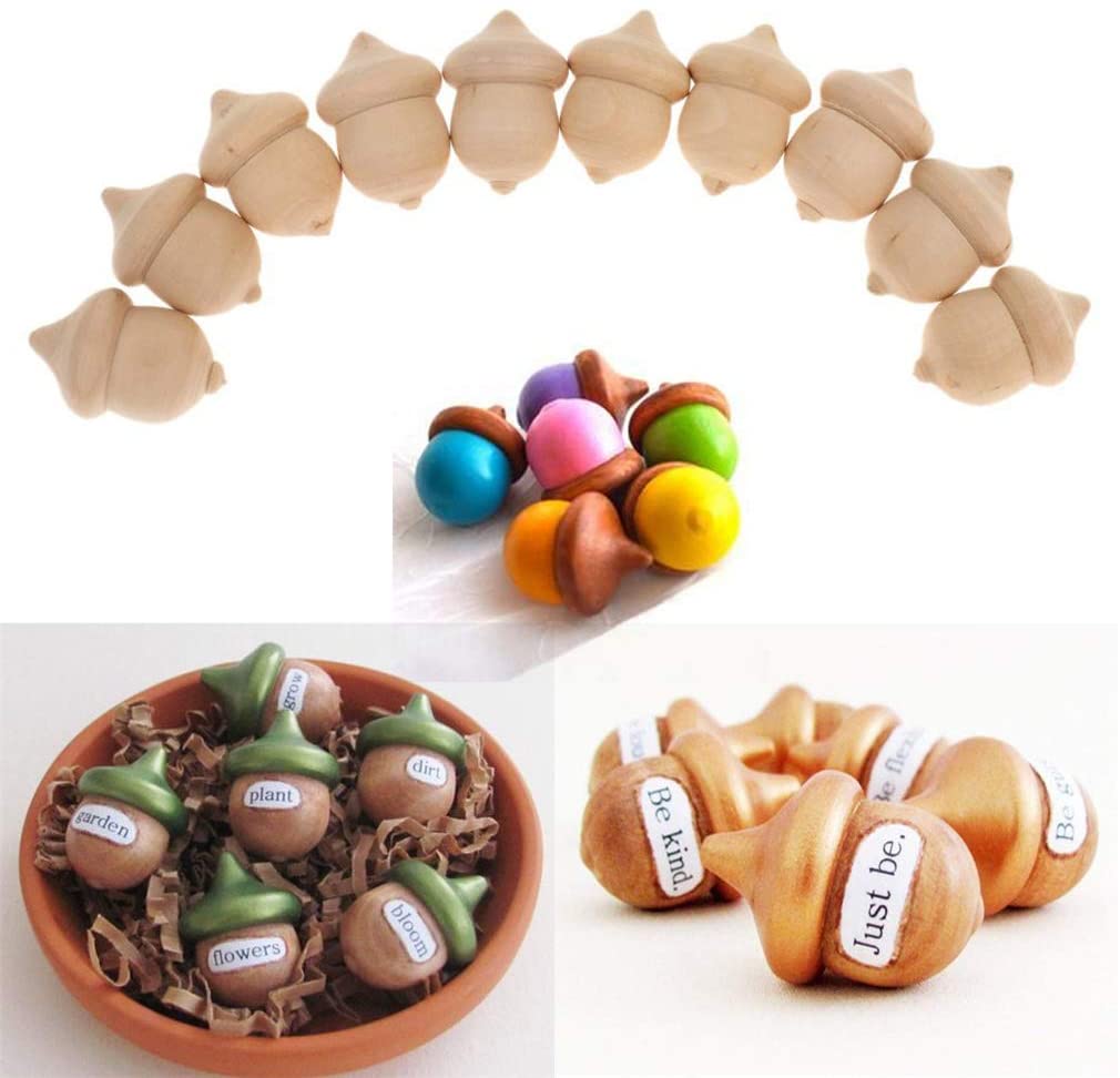 Wooden Montessori Loose Part ACORNS SET OF 10 NATURAL Mandala
