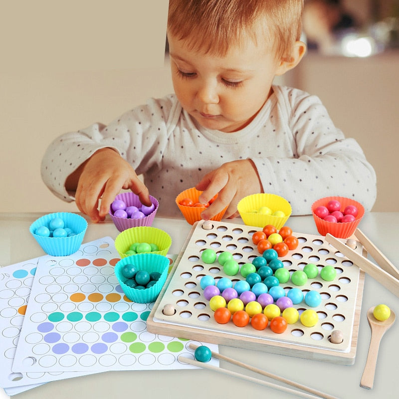 Montessori Wooden Clip Beads Toy – Fine Motor Skills & Hand-Eye Coordination Training Set for Toddlers 3-6 Years