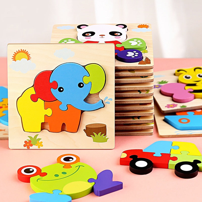 Fidtoy Montessori Wooden Animal Puzzle Set for Toddlers 4 Piece 6 Piece 10 Piece Learning Toy