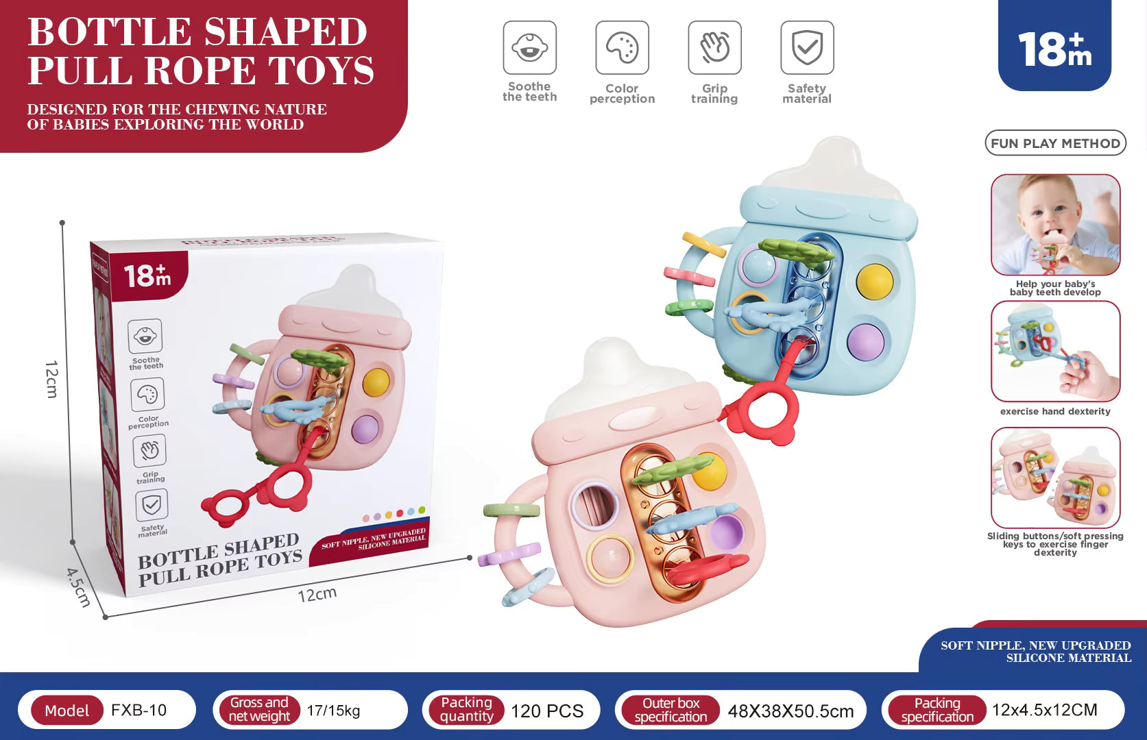 Fidtoy Silicone Pull String Sensory Toy for Babies 0-12 Months