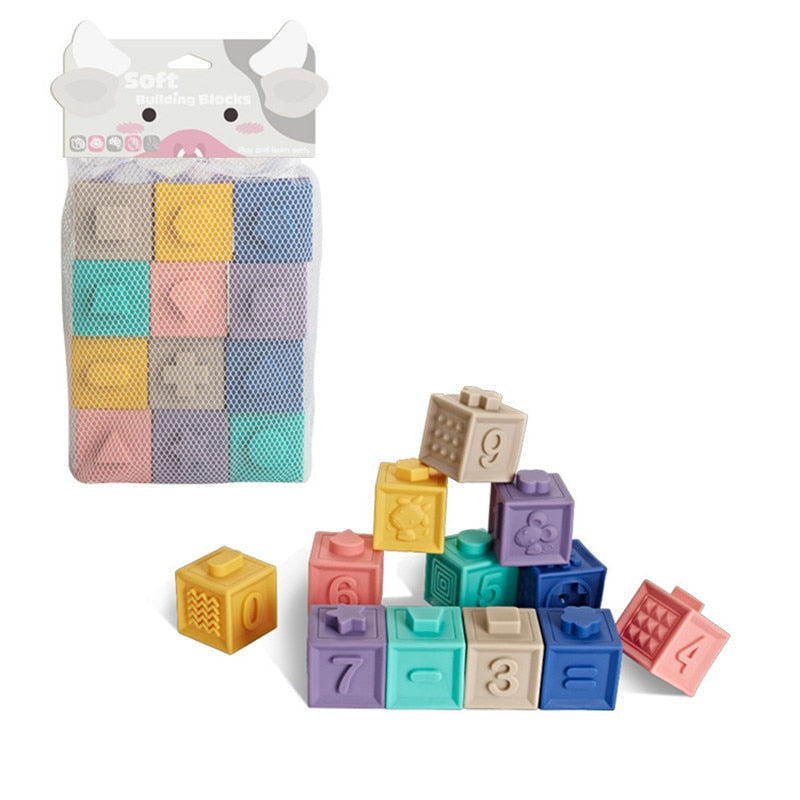 Fidtoy Silicone Baby Building Blocks – Soft Stacking Sensory Toys for Babies & Toddlers