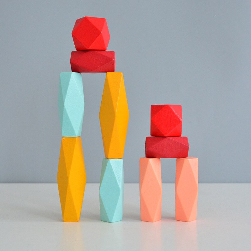 Fidtoy Wooden Stacking Polyhedron Blocks – Montessori Educational Toy for Kids 3+
