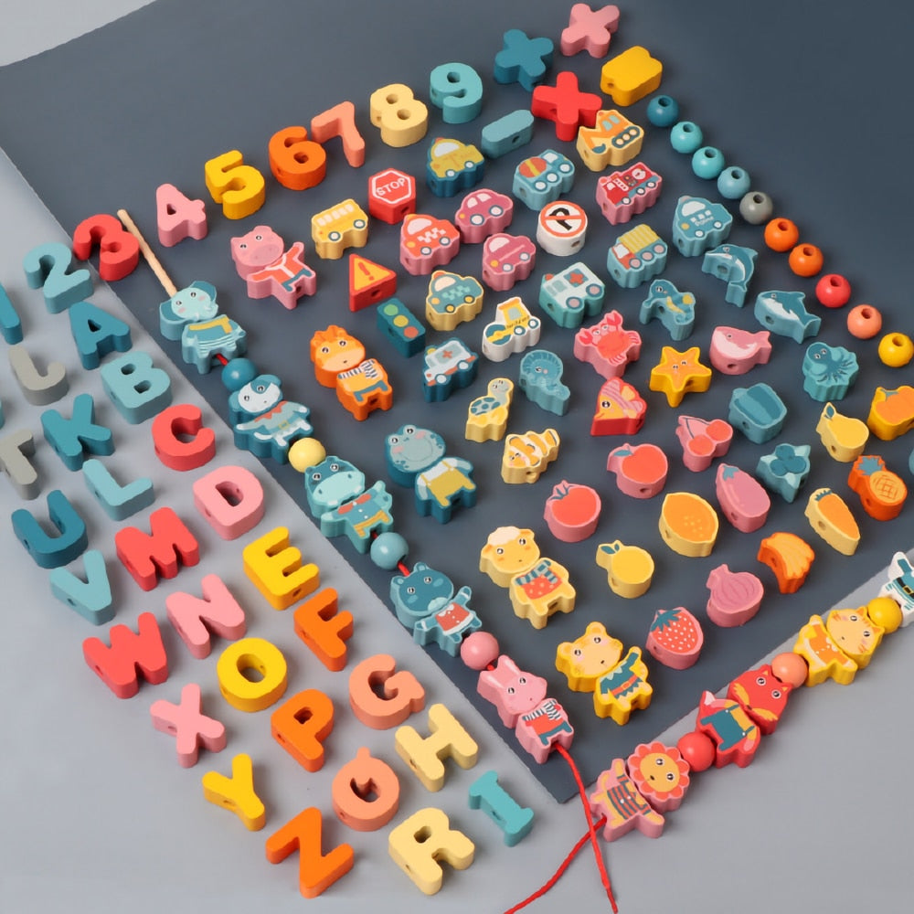 Fidtoy Wooden Stringing Beads Set for Toddlers | Montessori Fine Motor Skills Learning Toy