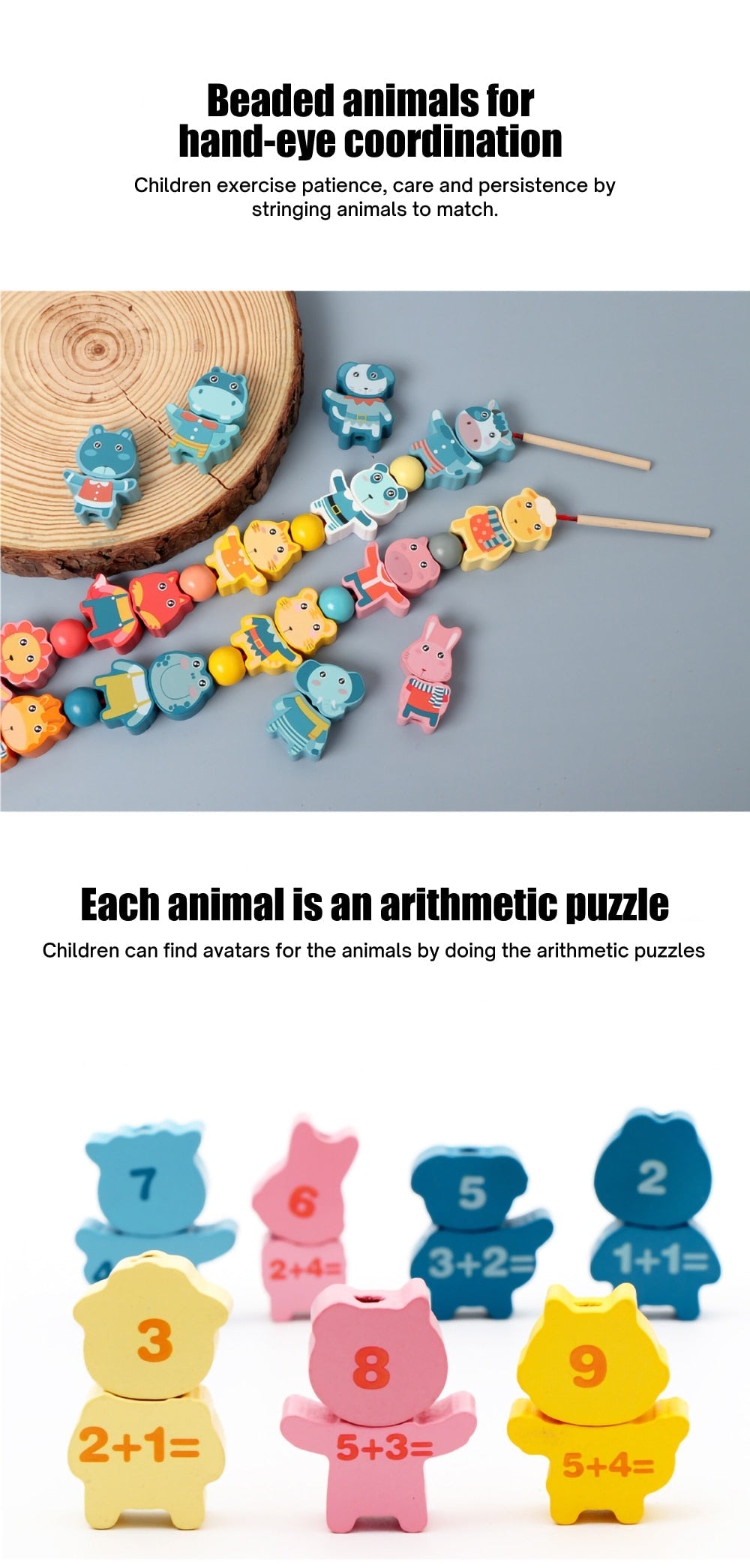Fidtoy Wooden Stringing Beads Set for Toddlers | Montessori Fine Motor Skills Learning Toy