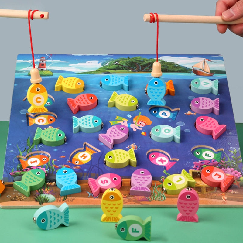 Jouets Éducatifs en Bois Montessori : Jeu de Pêche Nombres et Alphabet