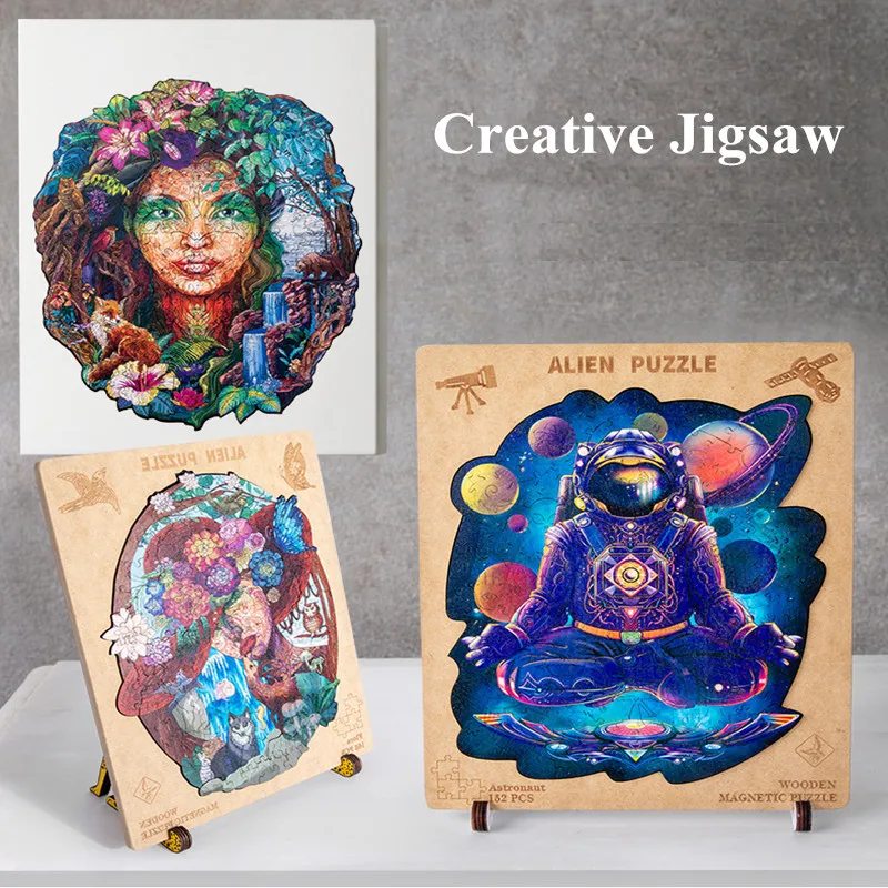 Wooden Magnetic Puzzle For Adult Unique Animal Shape Cut Wood Puzzle