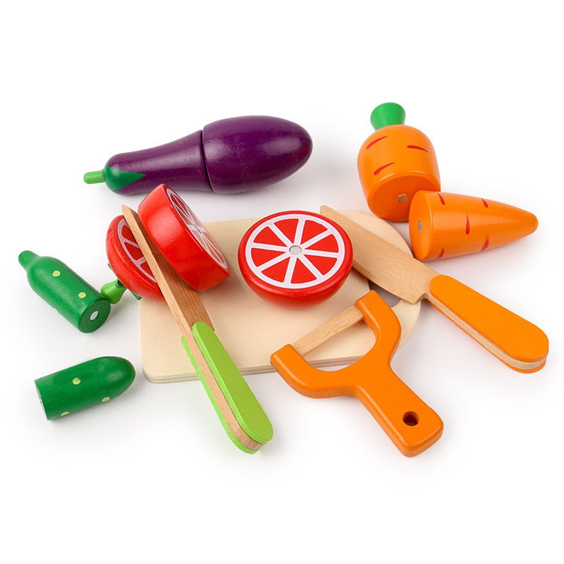 Fidtoy Wooden Cutting Food Set Montessori Pretend Play Toy
