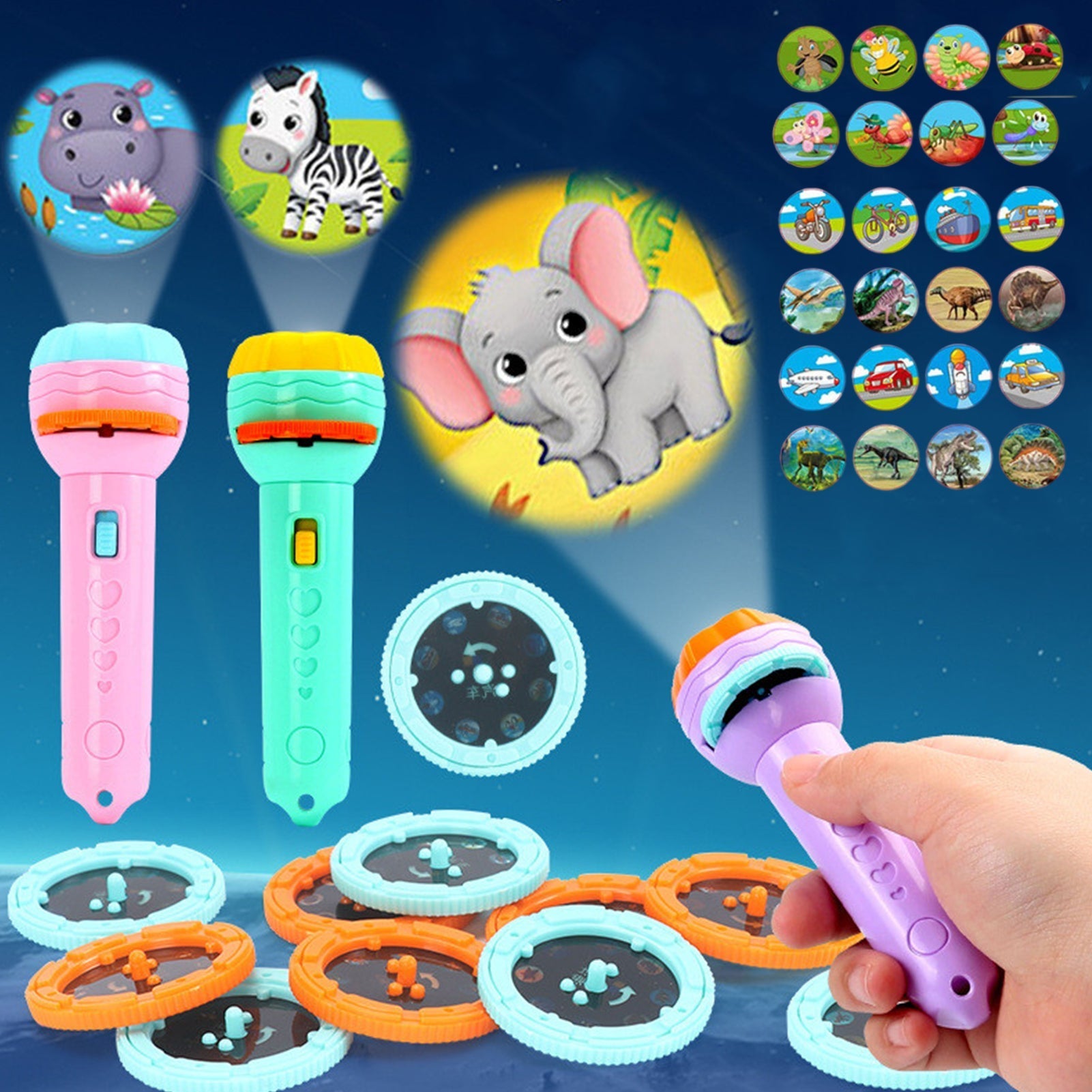 Fidtoy Kids Story Projector Flashlight Toy – Bedtime Story Projection Lamp with 10 Story Discs