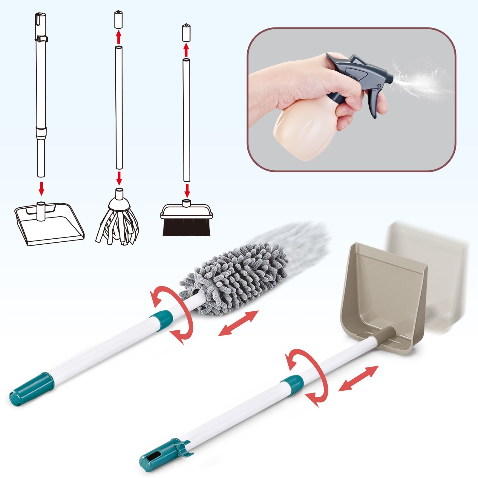 Household Cleaning Play Set with Broom Bucket Soap Bin Wet Floor Sign Dustpan Brush and Much More Included Great Fun for Kids