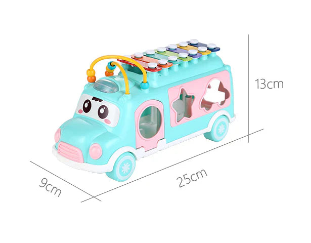 Fidtoy Xylophone School Bus Toy – Musical Shape Sorter Pull Toy for Toddlers 2–6