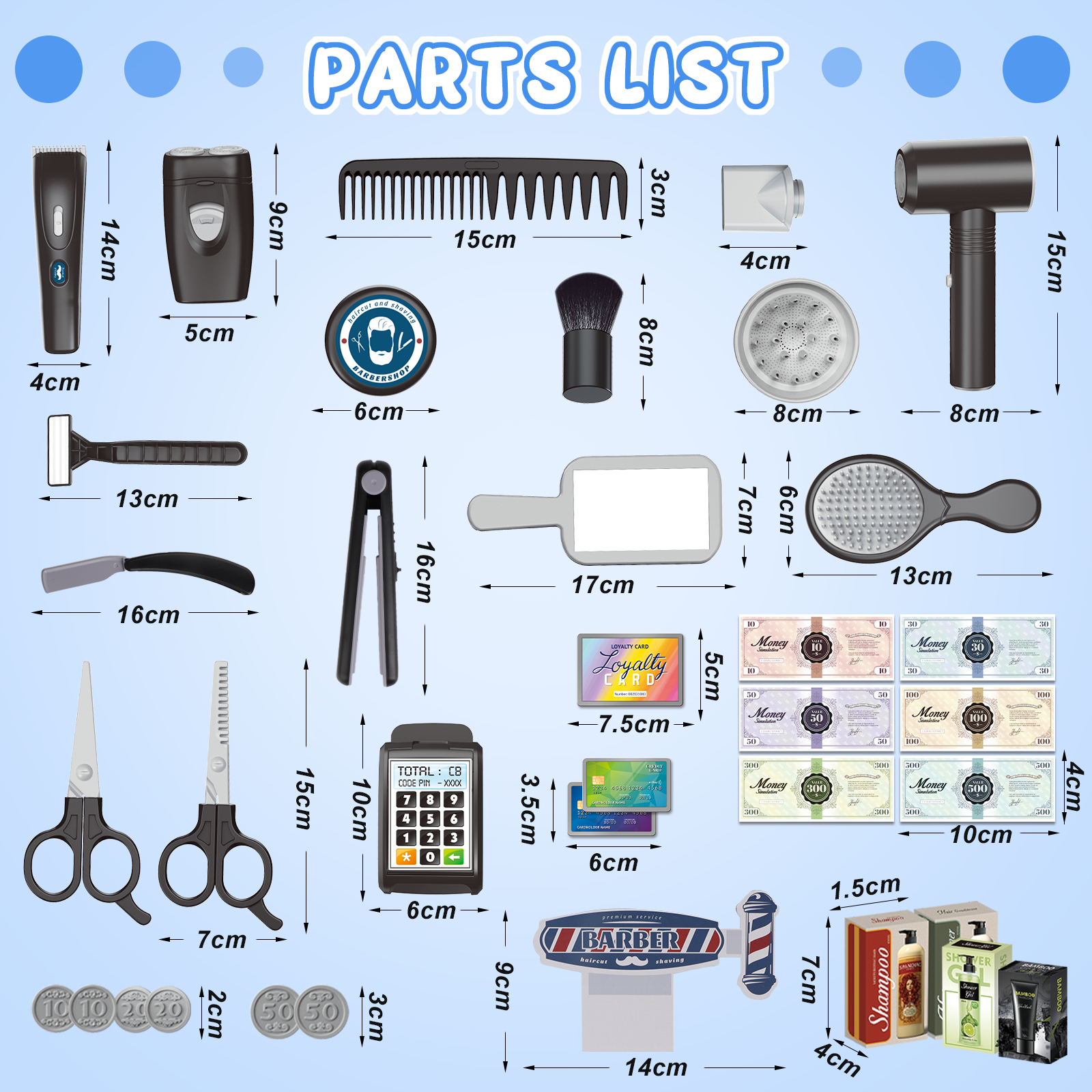 37 PCS Stylist Hairdresser Hairdresser Role Play Set Hairdressing Set with Hair Dryer Electric Hair Clippers Razors Accessories Toys for Kids