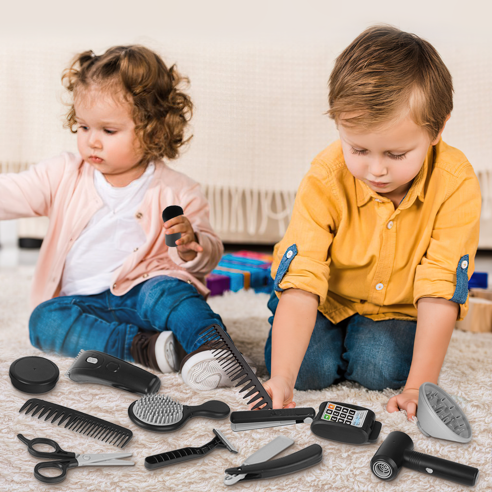 37 PCS Stylist Hairdresser Hairdresser Role Play Set Hairdressing Set with Hair Dryer Electric Hair Clippers Razors Accessories Toys for Kids