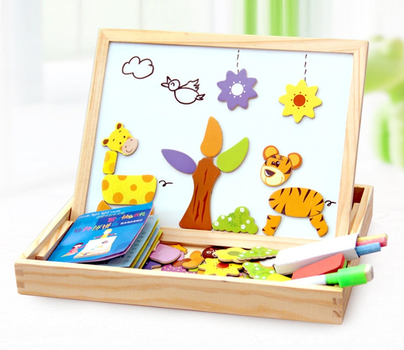 Montessori Wooden Magnetic Puzzle Drawing & Writing Board