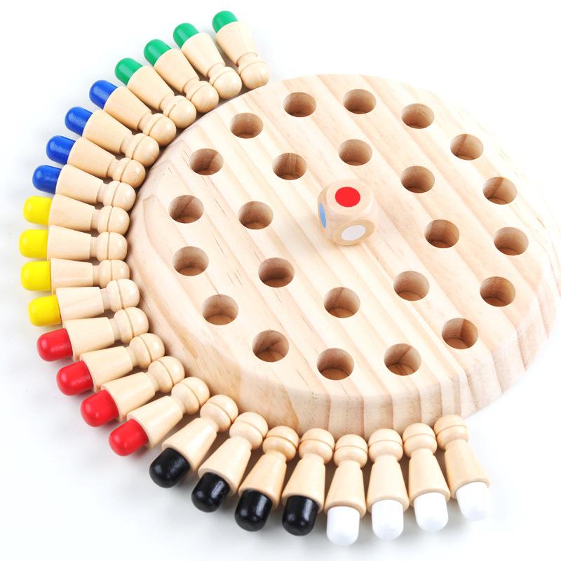 Fidtoy Wooden Memory Matching Game for Kids – Color Recognition Board Game with Dice and Wooden Pegs