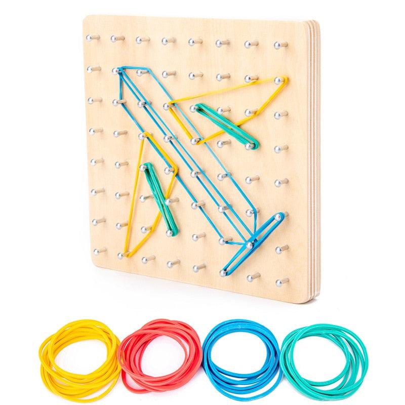 Jeu de formes géométriques en bois Fidtoy – Jouet éducatif pour enfants (mathématiques et géométrie) avec élastiques