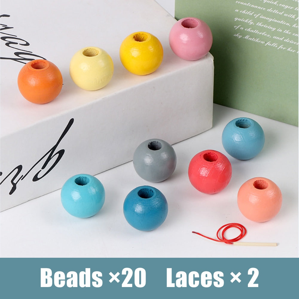 Fidtoy Wooden Stringing Beads Set for Toddlers | Montessori Fine Motor Skills Learning Toy