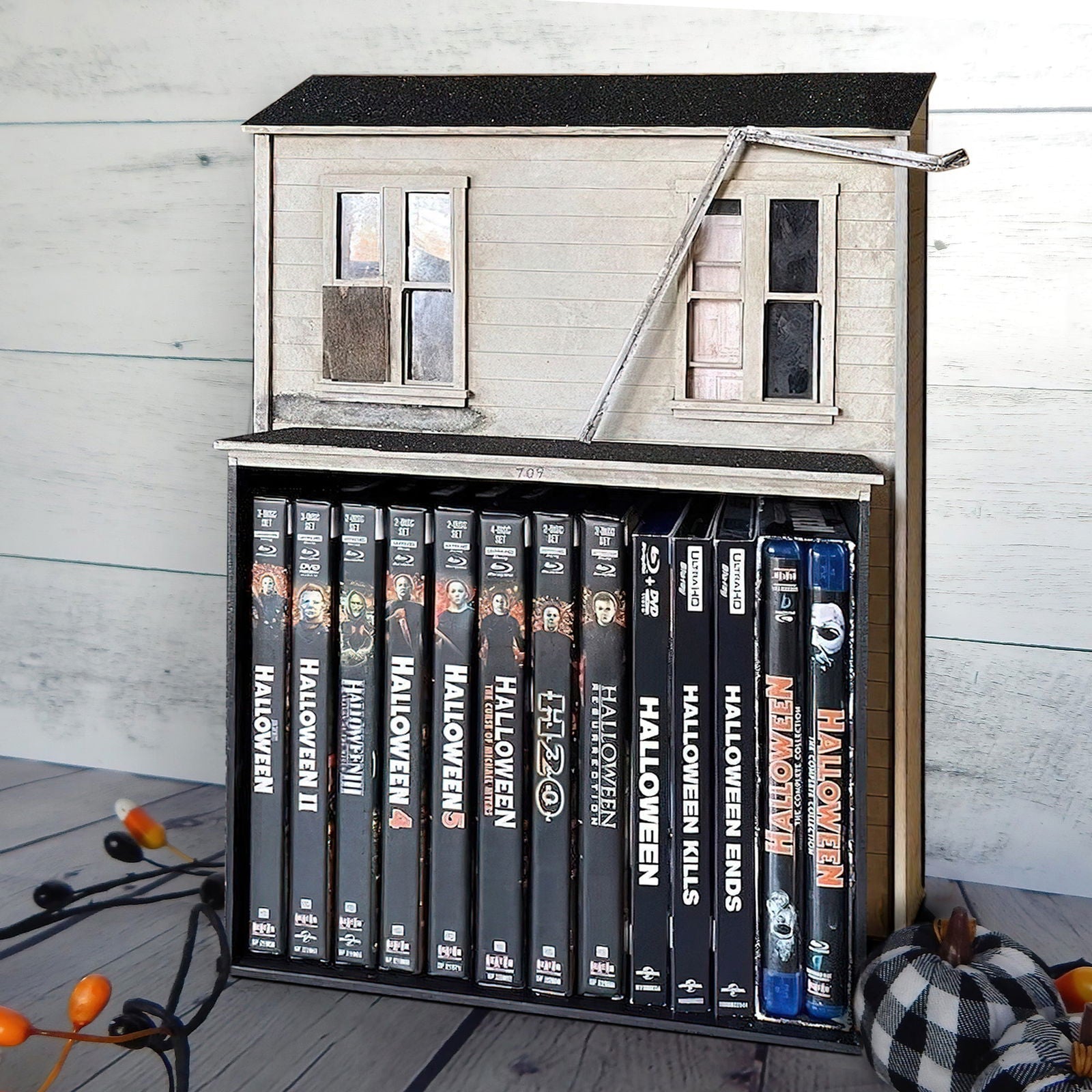 Halloween Michael Myer's House 1978 Media Wooden Storage, Mr. Zombie Workshop Handmade DVD, VHS, Movie Storage DIY | KindlyToys