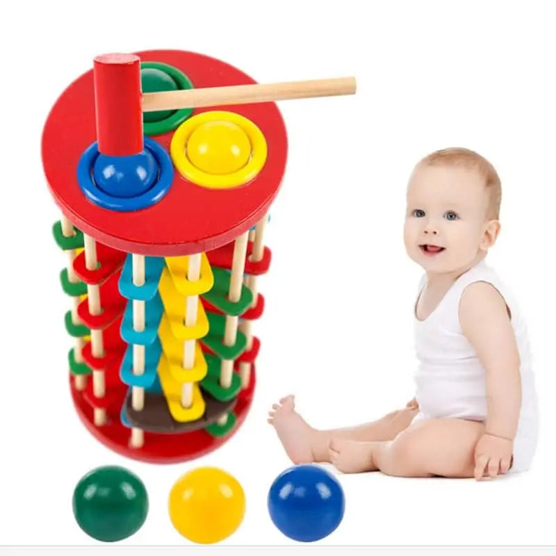 Fidtoy Deluxe Knock, Pound & Roll Hammering Tower – Montessori Wooden Toy for Toddlers