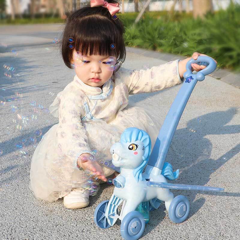 Fidtoy Hand Push Pony Bubble Machine | Colorful Outdoor Fun for Toddlers