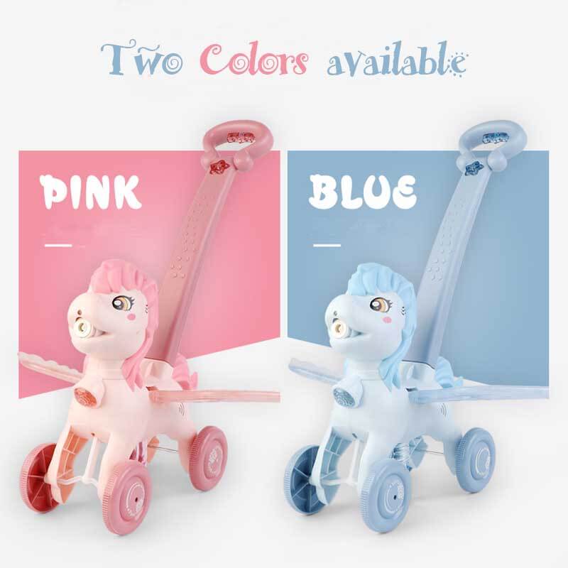 Fidtoy Hand Push Pony Bubble Machine | Colorful Outdoor Fun for Toddlers