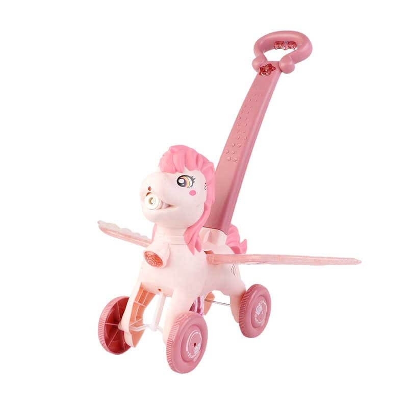 Fidtoy Hand Push Pony Bubble Machine | Colorful Outdoor Fun for Toddlers