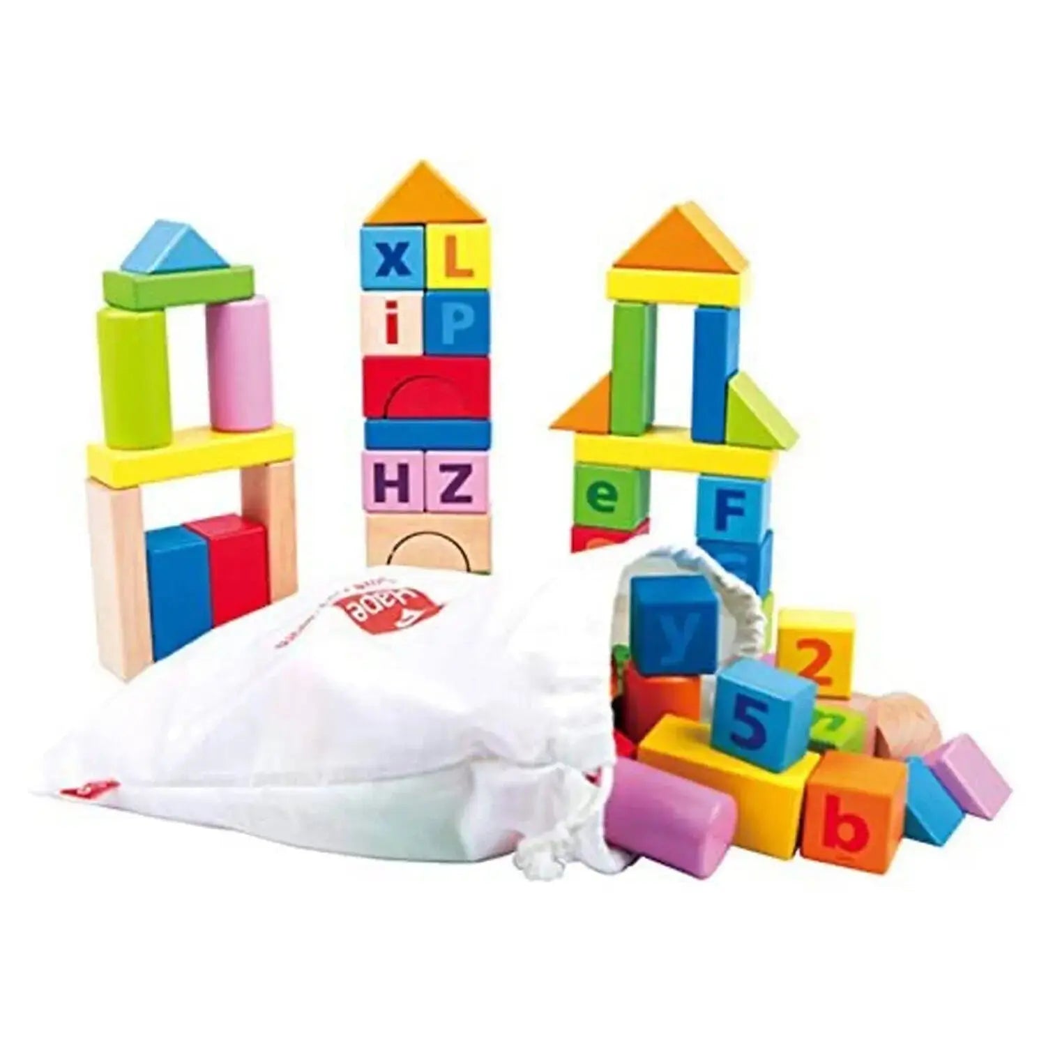 Fidtoy Lot de 80 blocs de construction en bois, jouet STEM avec lettres et chiffres