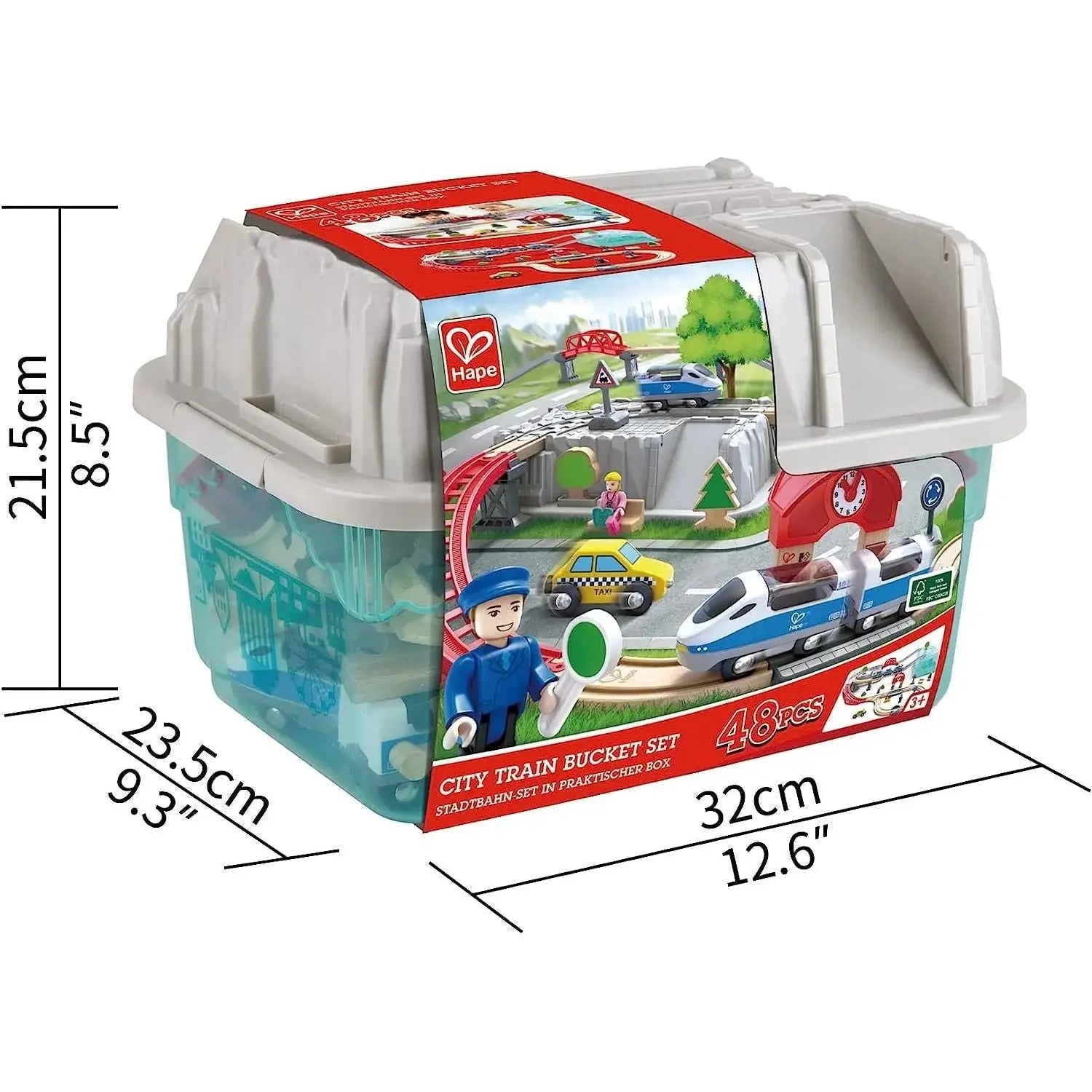 Fidtoy Wooden City Train Set with Storage Bucket Railway Toy