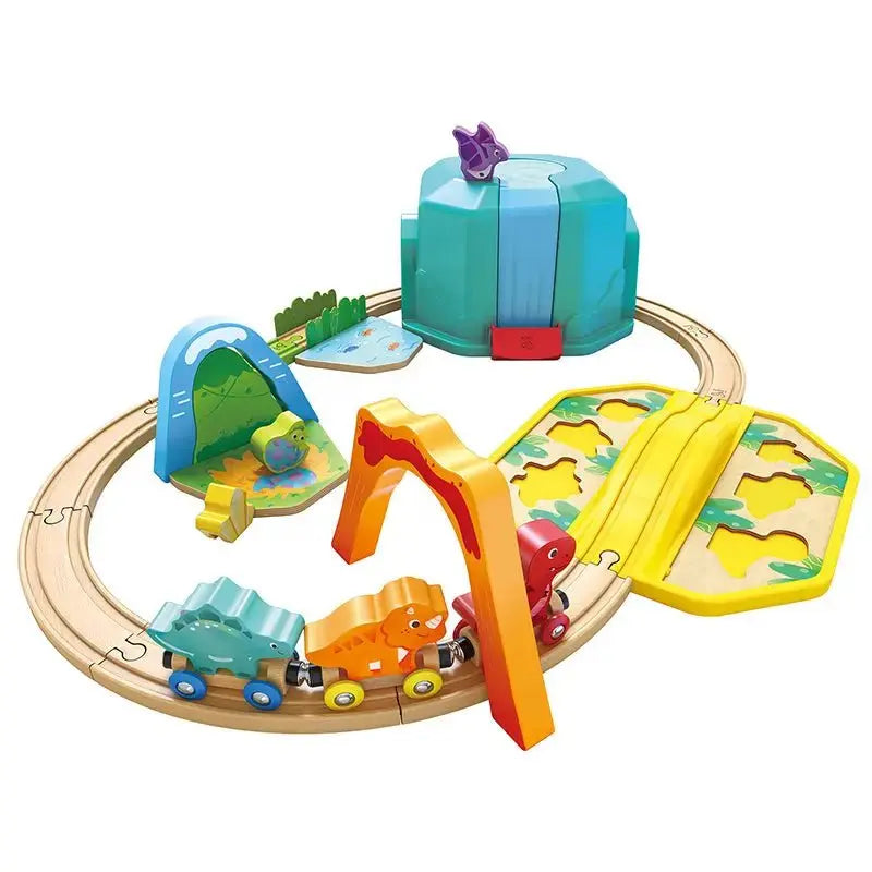 Fidtoy Dinosaur Train Set Wooden Railway Toy with Sound