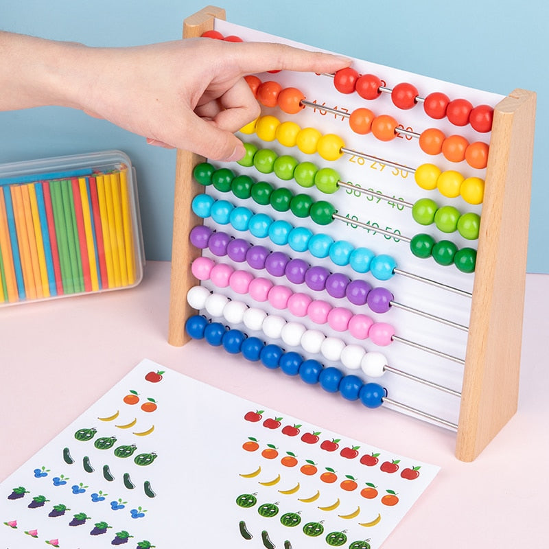 Fidtoy Wooden Montessori Abacus for Kids – Early Math Learning, Counting & Color Recognition Toy for Toddlers Age 3-6