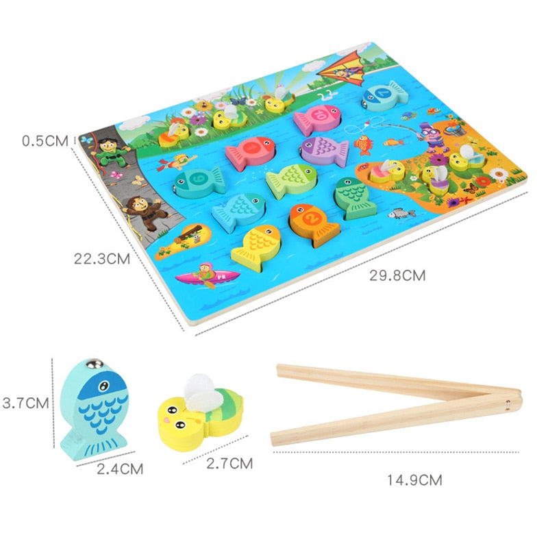 Jouets Éducatifs en Bois Montessori : Jeu de Pêche Nombres et Alphabet
