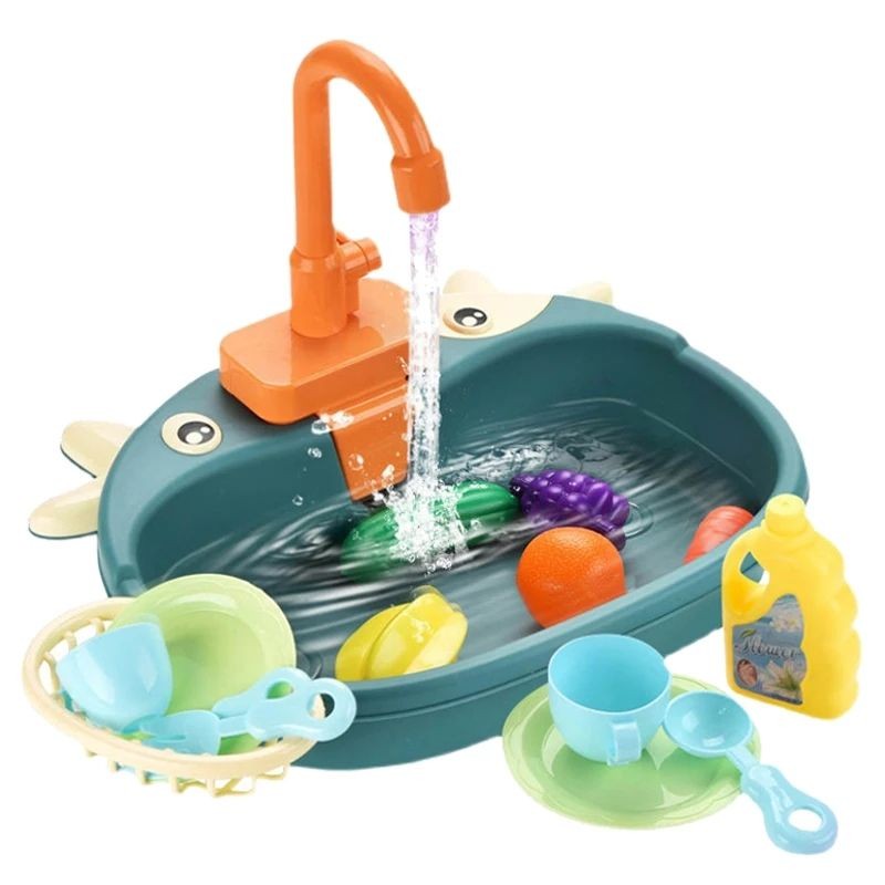 Fidtoy Kids Kitchen Sink Playset with Running Water – Pretend Play Washing Toy for Toddlers