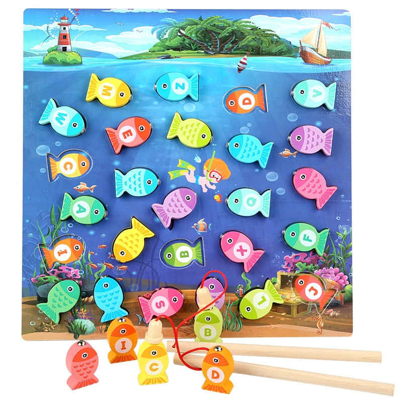 Jouets Éducatifs en Bois Montessori : Jeu de Pêche Nombres et Alphabet