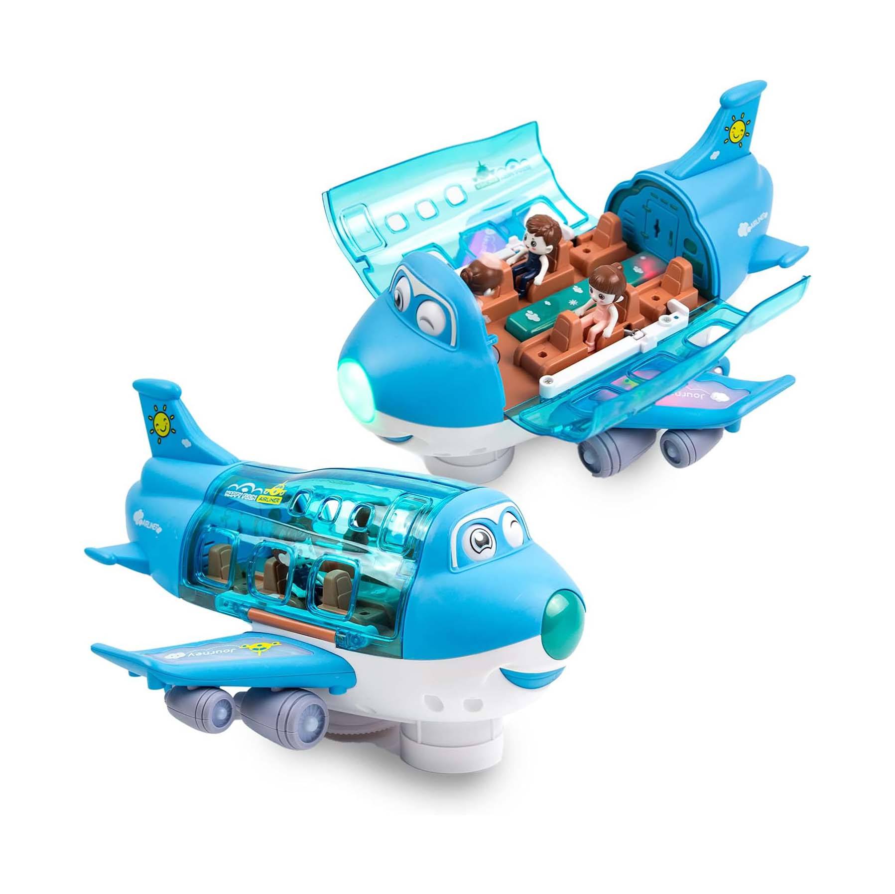 Fidtoy Musical Airplane Toy with Lights Sounds and Automatic Bump & Go Movement for Kids
