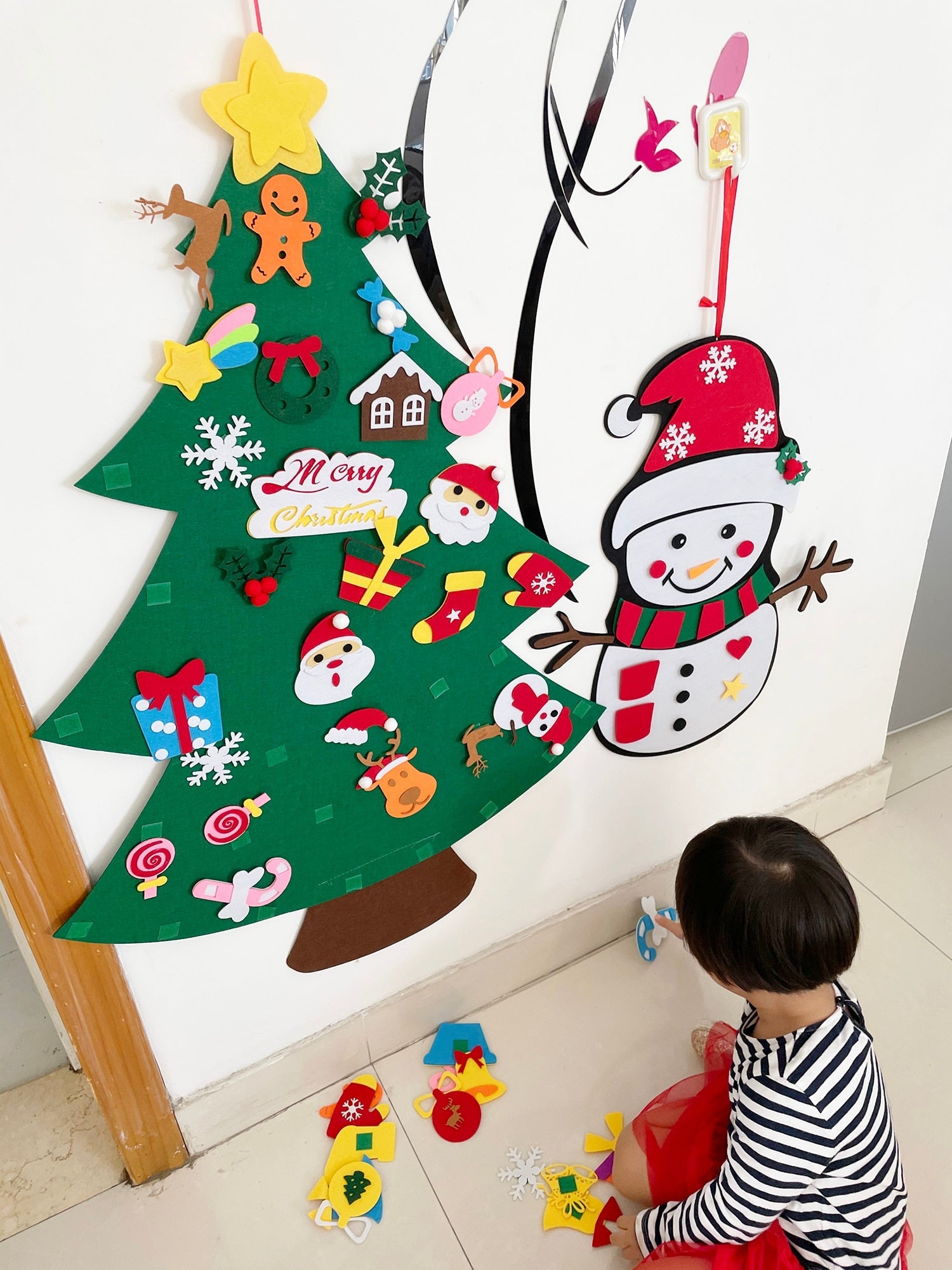 Fidtoy Felt Christmas Tree Set for Kids – DIY Holiday Ornaments, Interactive Toddler Gift