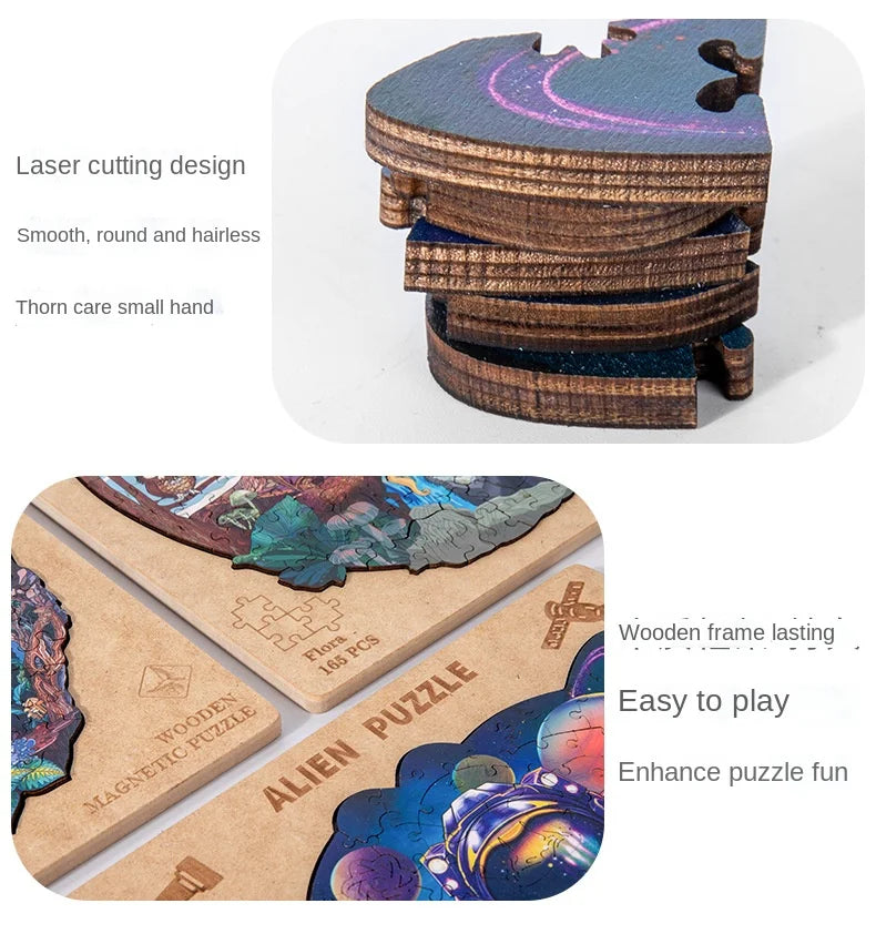 Wooden Magnetic Puzzle For Adult Unique Animal Shape Cut Wood Puzzle