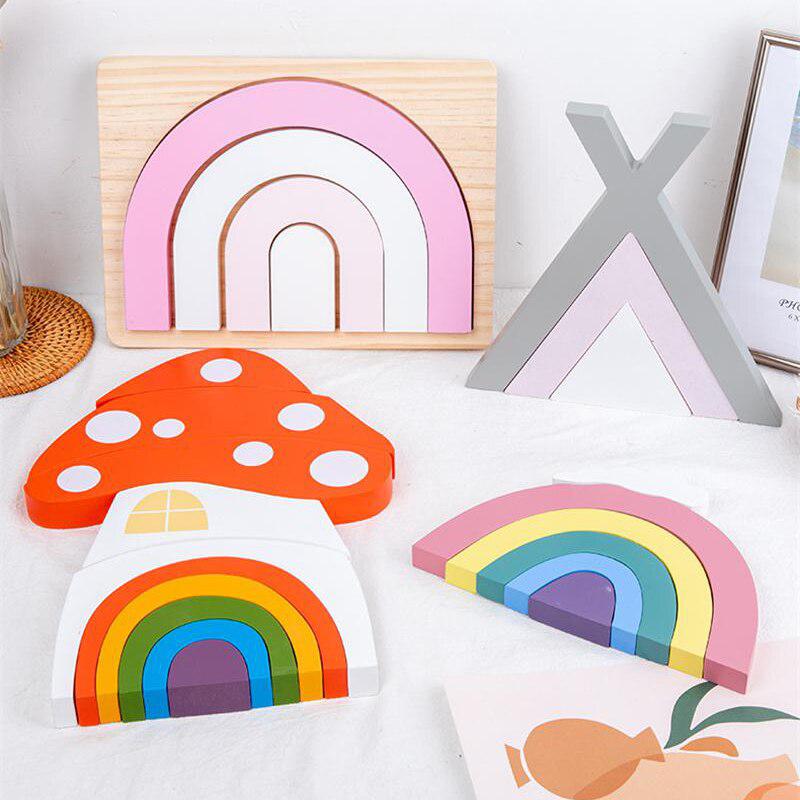 Fidtoy Creative Wooden Blocks Set – Montessori Rainbow Stacking & Imaginative Building Toy