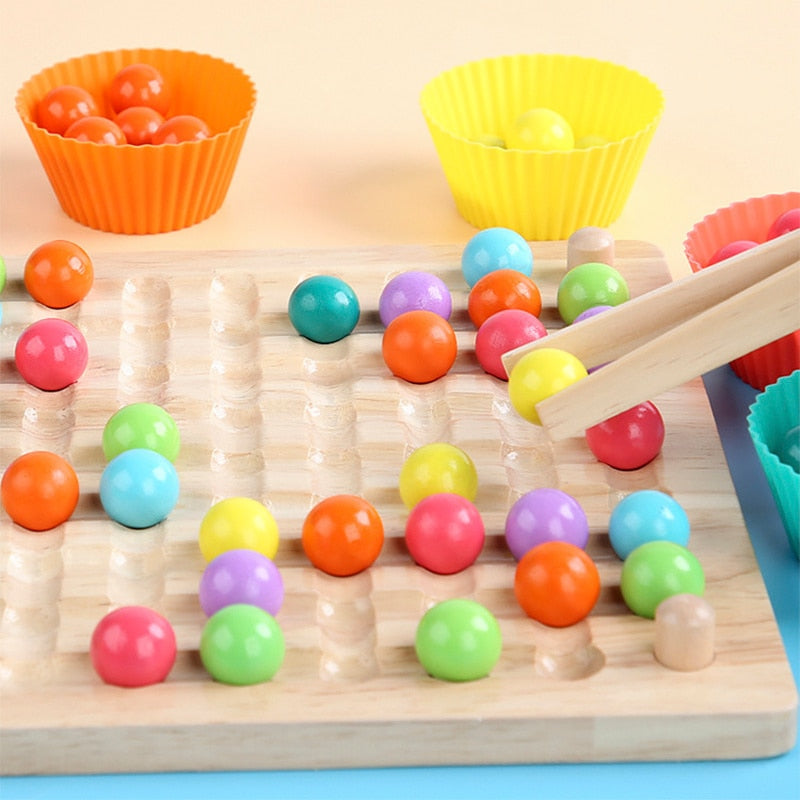 Montessori Wooden Clip Beads Toy – Fine Motor Skills & Hand-Eye Coordination Training Set for Toddlers 3-6 Years