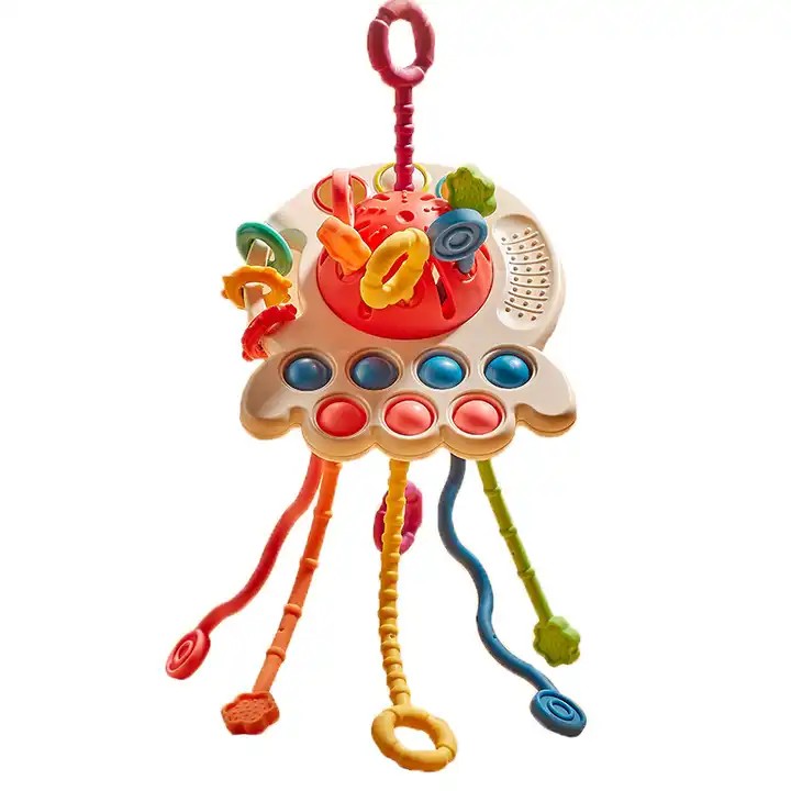 Fidtoy Silicone Pull String Sensory Toy for Babies – Montessori Teething Rattle and Fine Motor Learning Toy