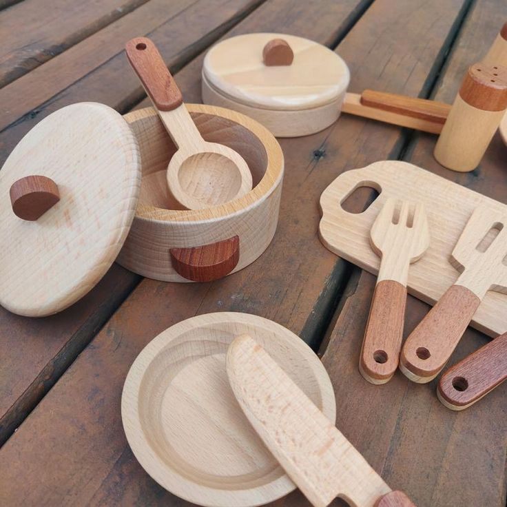 Wooden Kitchen Utensil & Cookware Roleplay Toy Play set