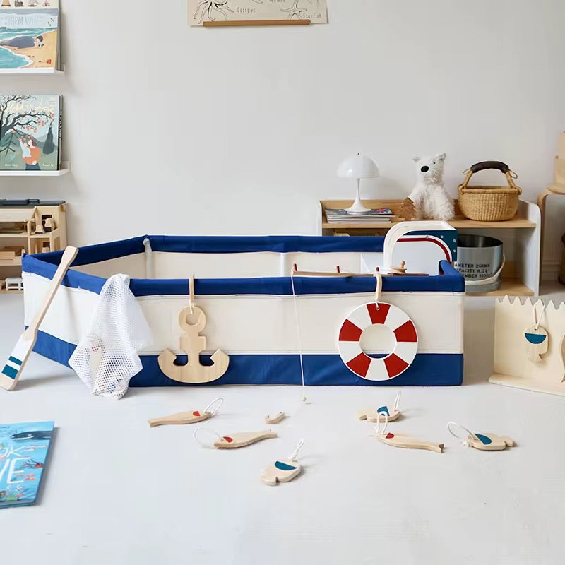 Wooden Fishing Boat Pretend Play Set for Kids – Montessori Ocean Adventure Toy with Rod, Fish & Accessories | Eduspark Toys