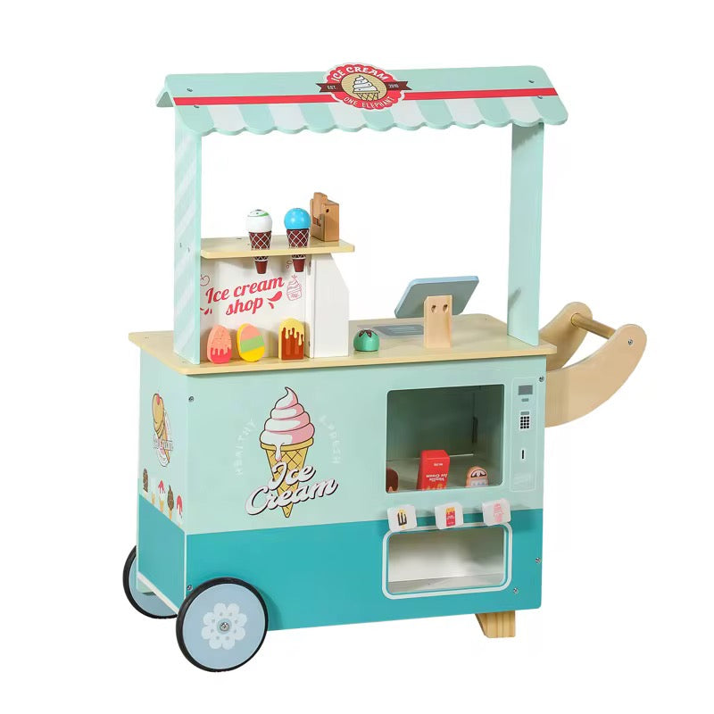 Wooden Ice Cream Cart for Kids | Pretend Play Dessert Shop with Wheels & Cash Register (3–7 Years)