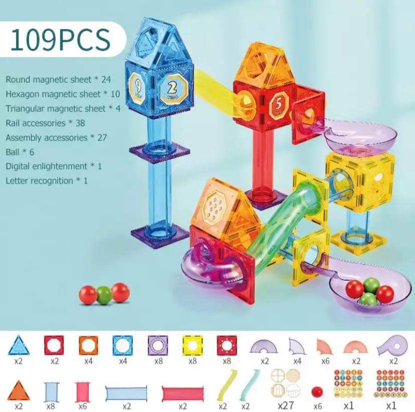 109 pieces Onshine Magnetic Tile Marble Run- Open-Ended Play