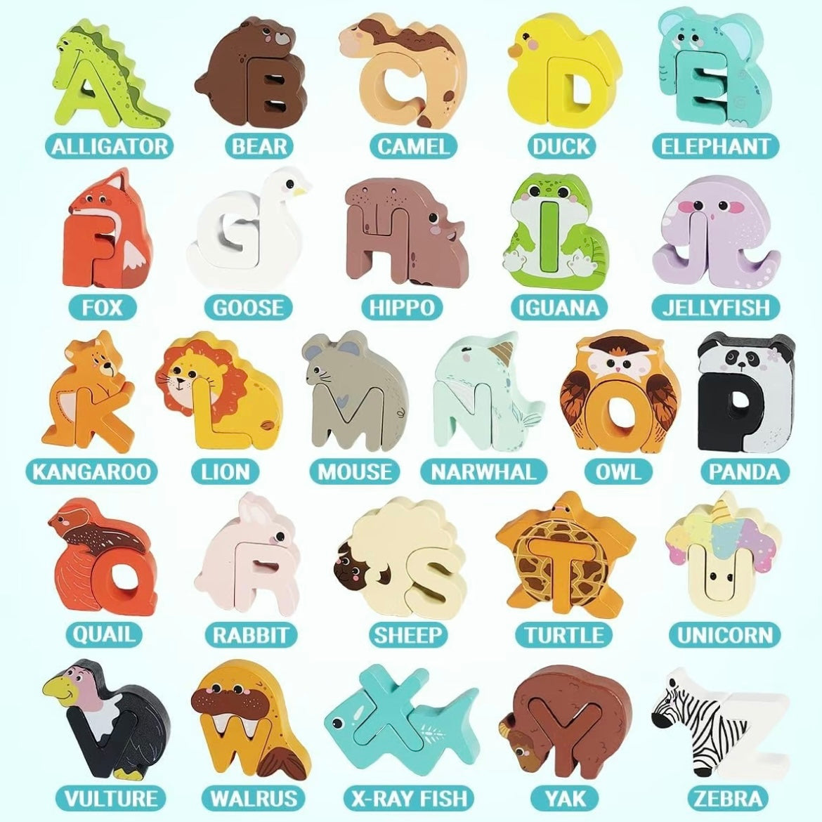 Wooden Animal Alphabet Puzzle – A to Z Learning Toy for Kids