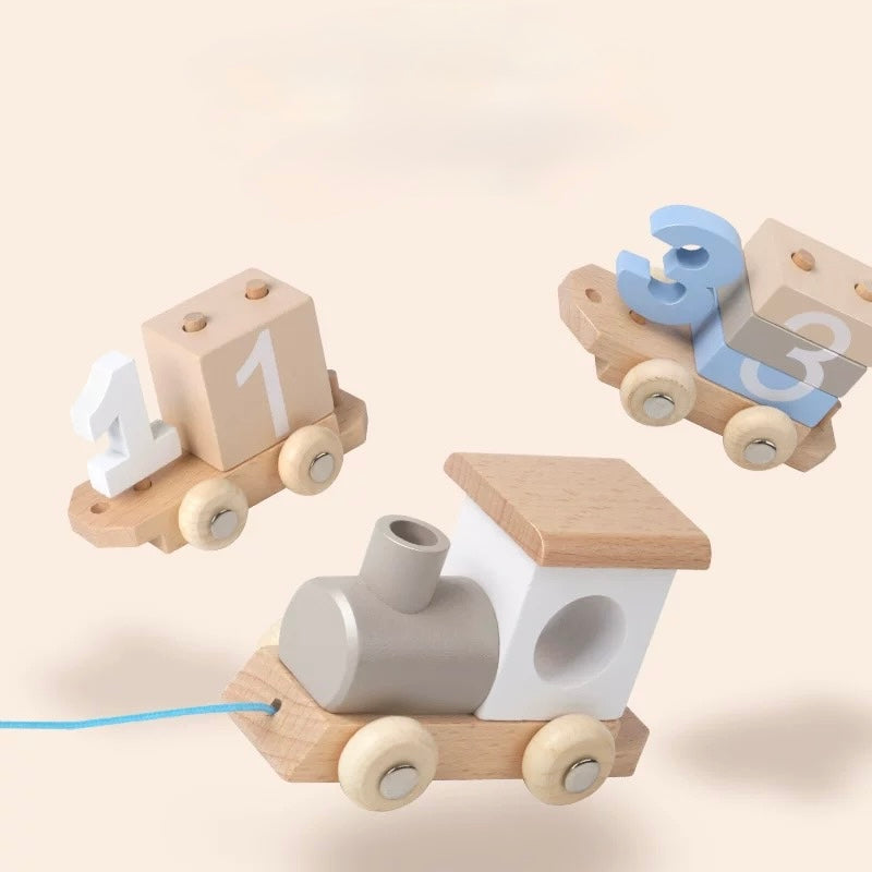 Wooden Number Train Toy – Montessori Pull-Along Counting Set for Toddlers
