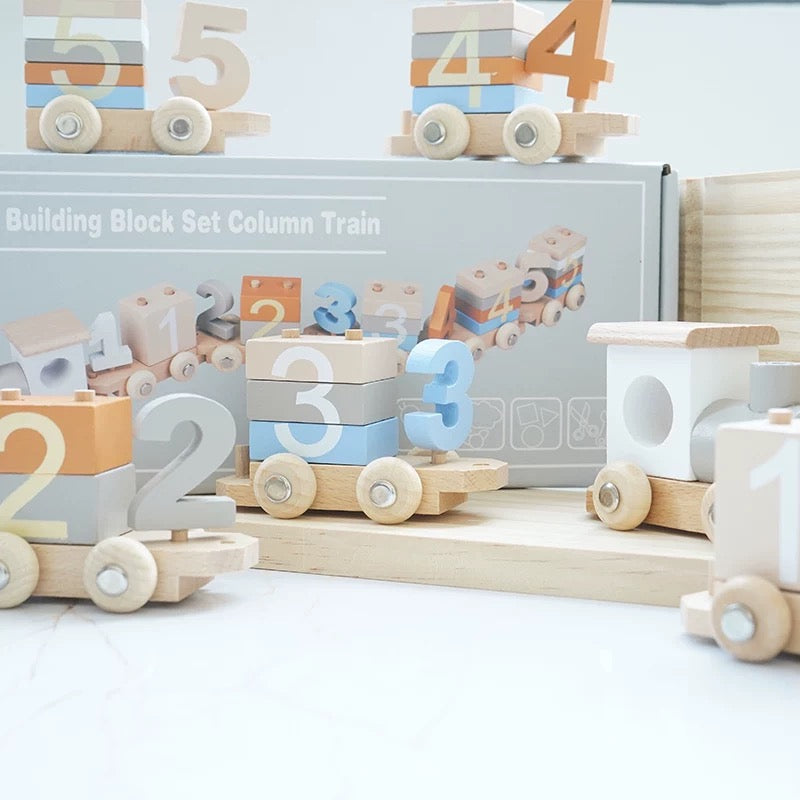 Wooden Number Train Toy – Montessori Pull-Along Counting Set for Toddlers