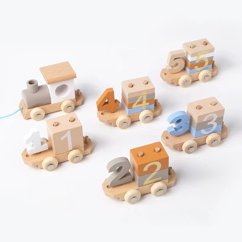Wooden Number Train Toy – Montessori Pull-Along Counting Set for Toddlers