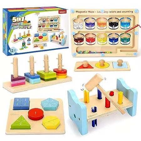 Montessori Wooden Toy Educational Box 5 in 1 Bundle Value Kit
